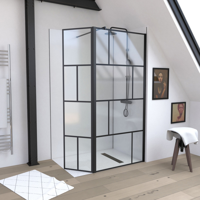 Paroi de douche avec volet Bricks noire 120   40 x 195 cm AURLANE