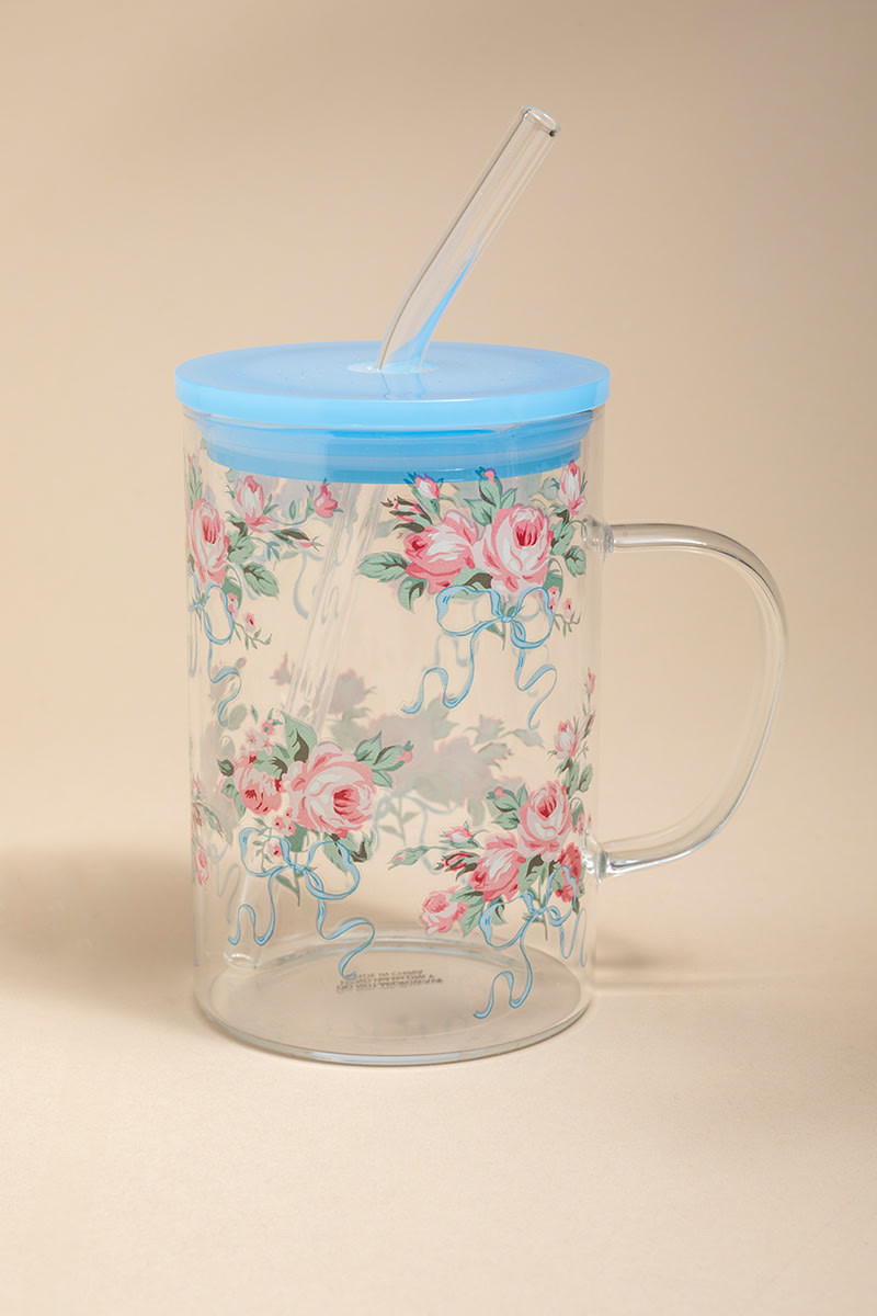 Floral Bow Glass Mug