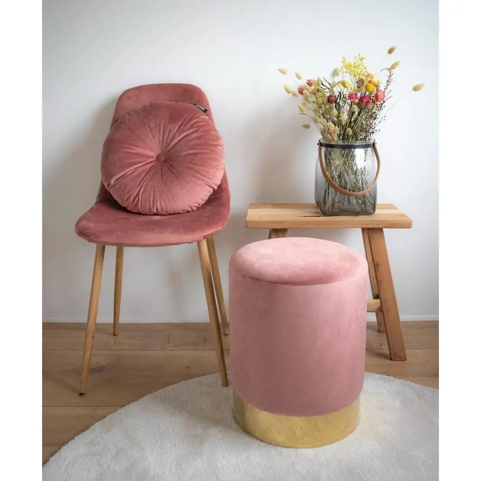 House Nordic Poef Gamby Velvet Roze &Oslash;34x43cm