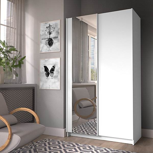Armoire LYSIA 2 portes coulissantes avec miroir100 x 182 x 55 cmColoris blanc