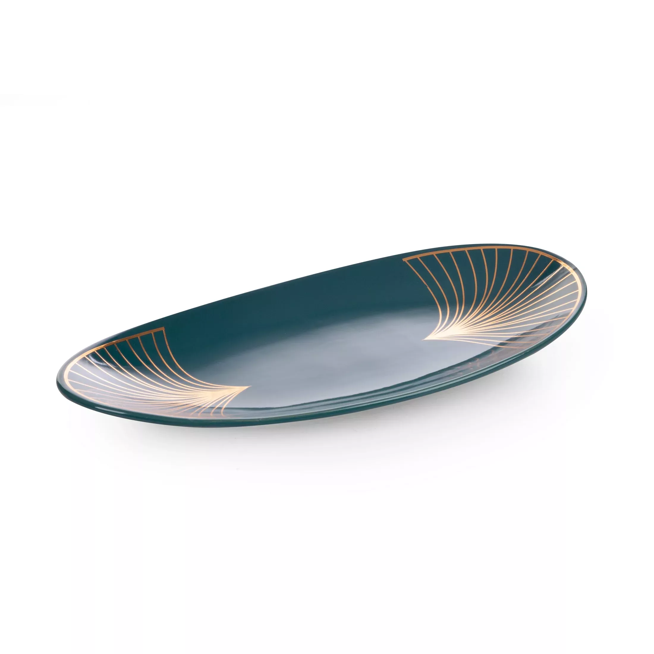 Patera dekoracyjna turkusowo-złota z motywem art deco 33x16x4 cm LOTOS LIMITED COLLECTION