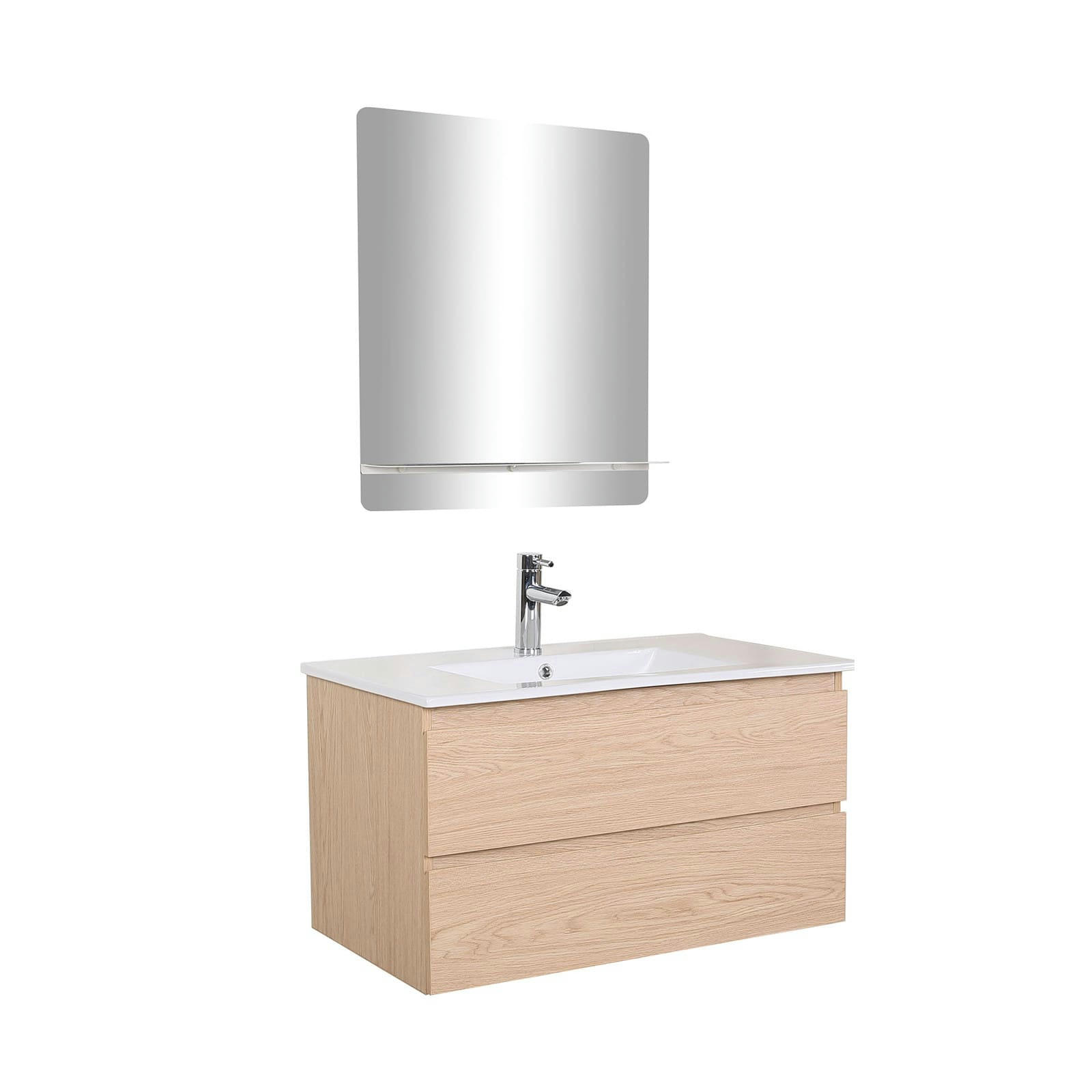 SORRENTO - Meuble simple vasque 80cm décor chêne  + vasque+robinet chromé+miroir