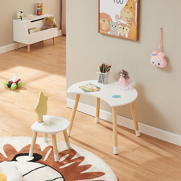 Bureau pour enfant avec chaise Lallega blanc jaune naturel en.casa