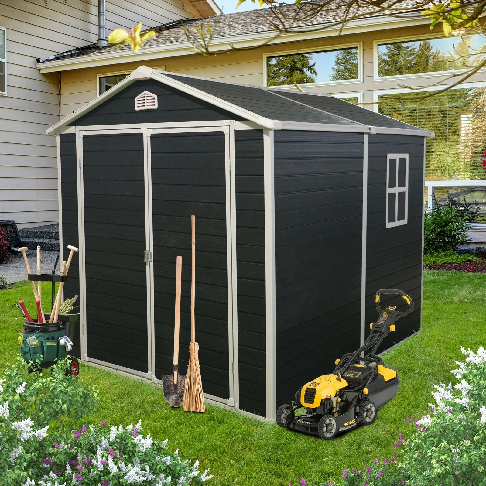 Resin Tool Shed with Double Doors and Padlock Handles All-Weather Outdoor Shed Storage Shed Garden Shed, Water-proof