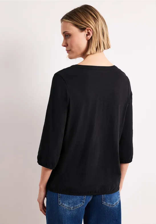 3/4-Arm Shirt mit Split Neck und Knöpfen
