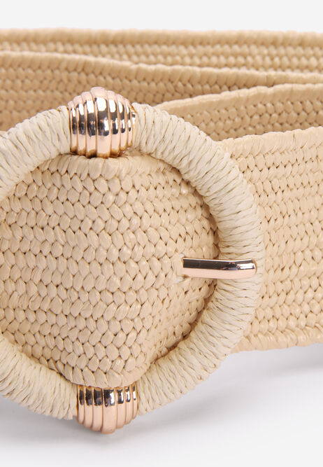 Womens Neutral Woven Buckle Belt
