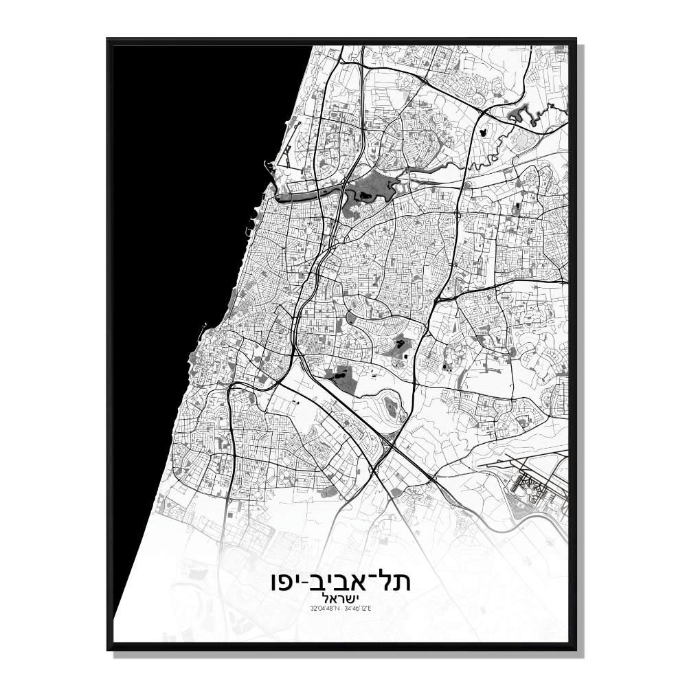 TEL AVIV - Affiche Tel aviv Carte N&B 40x50