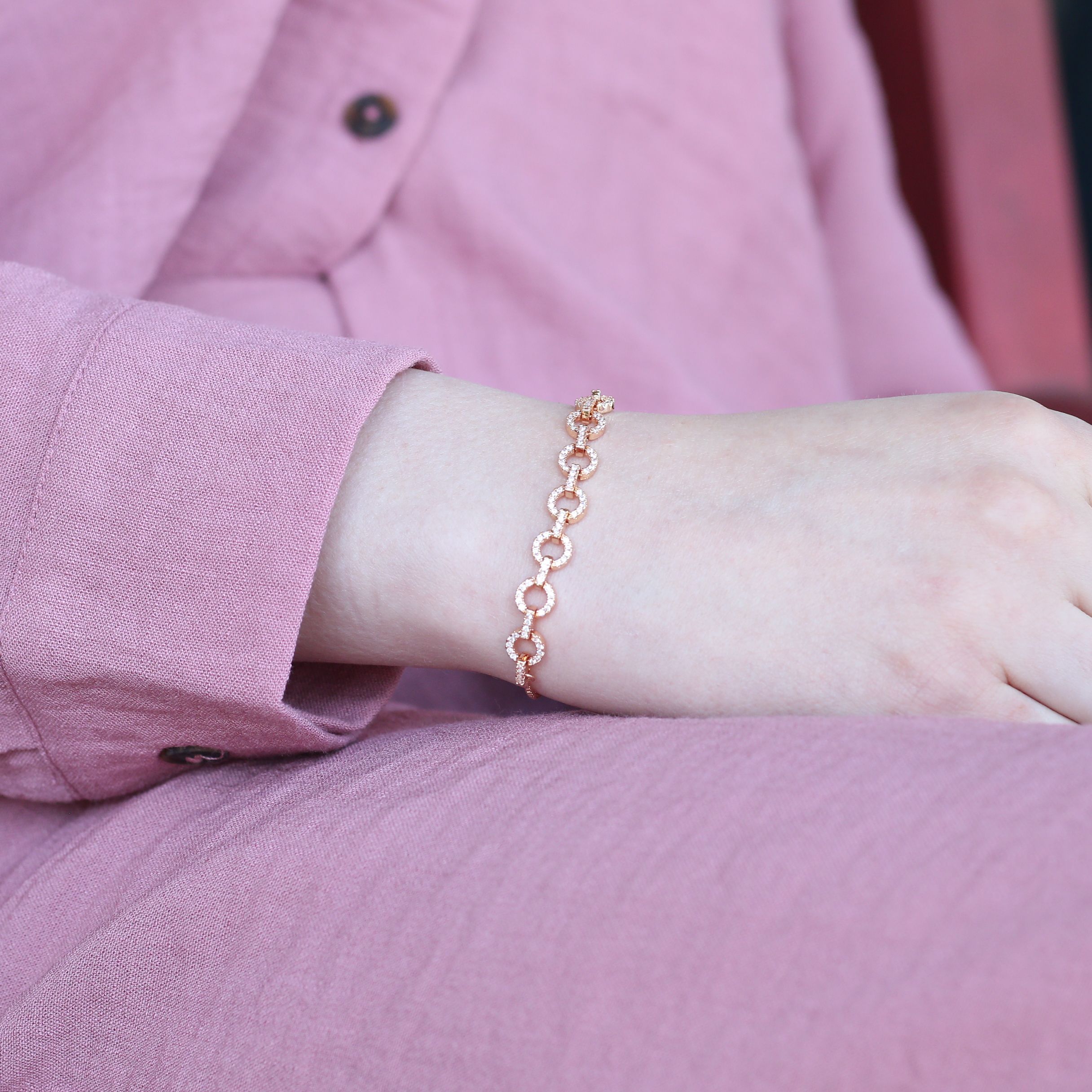 The Colourful Aura Zircon Round Chain Link Sliding Adjustable Bracelet