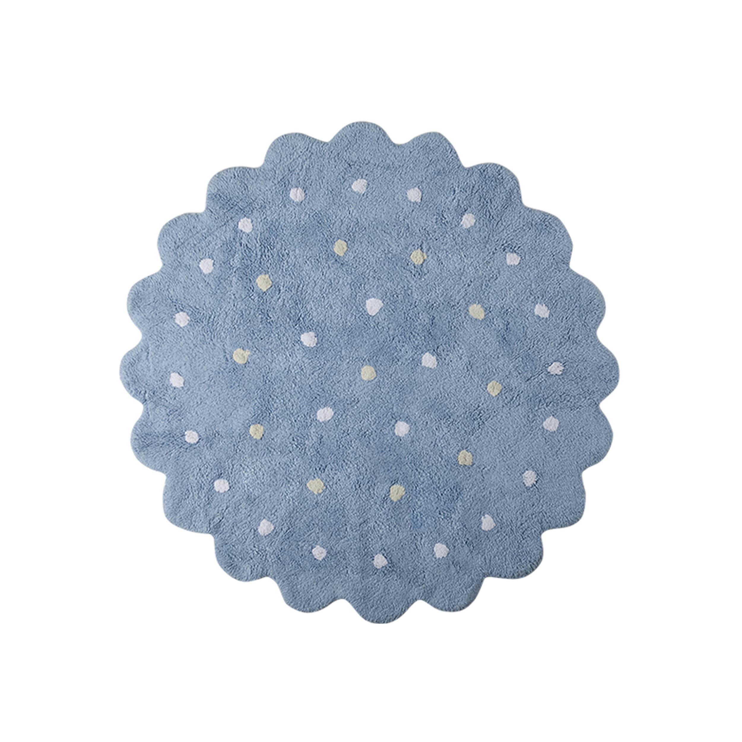 GALETTE - Tapis lavable en forme de biscuit en coton bleu 140x140
