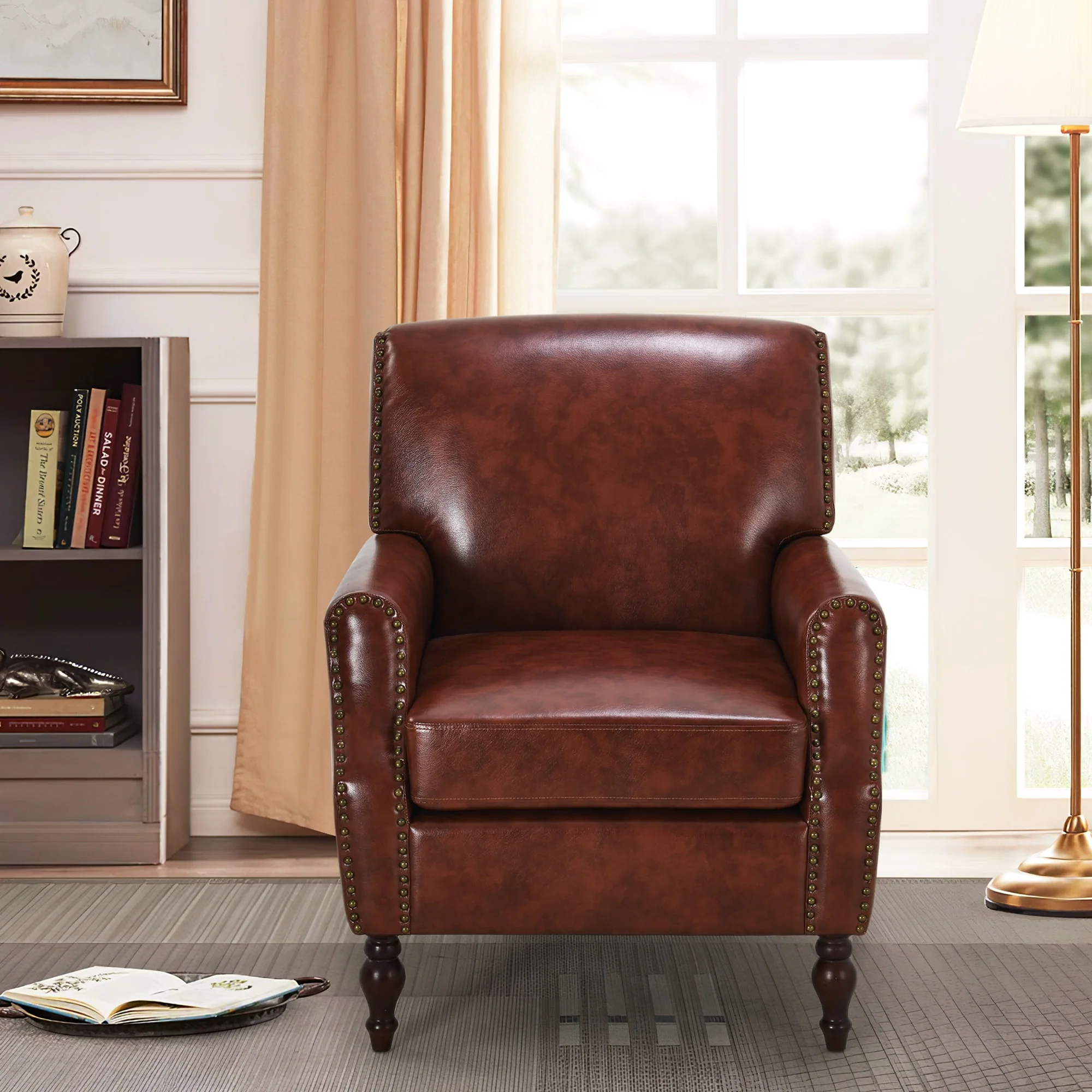 Moasis PU Leather Upholstered Sofa Accent Chair with Nailheads