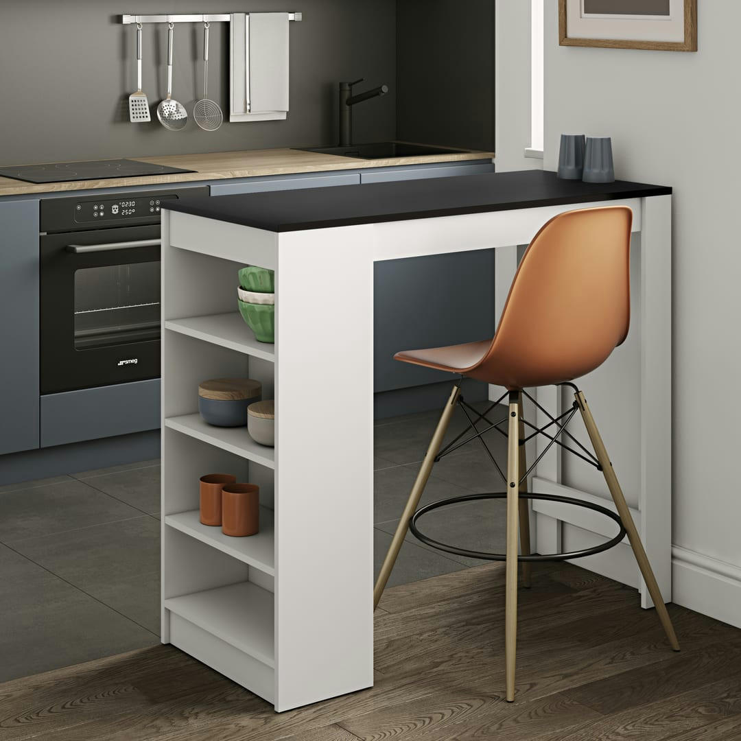 ARAVIS - Table bar effet bois blanc et noir