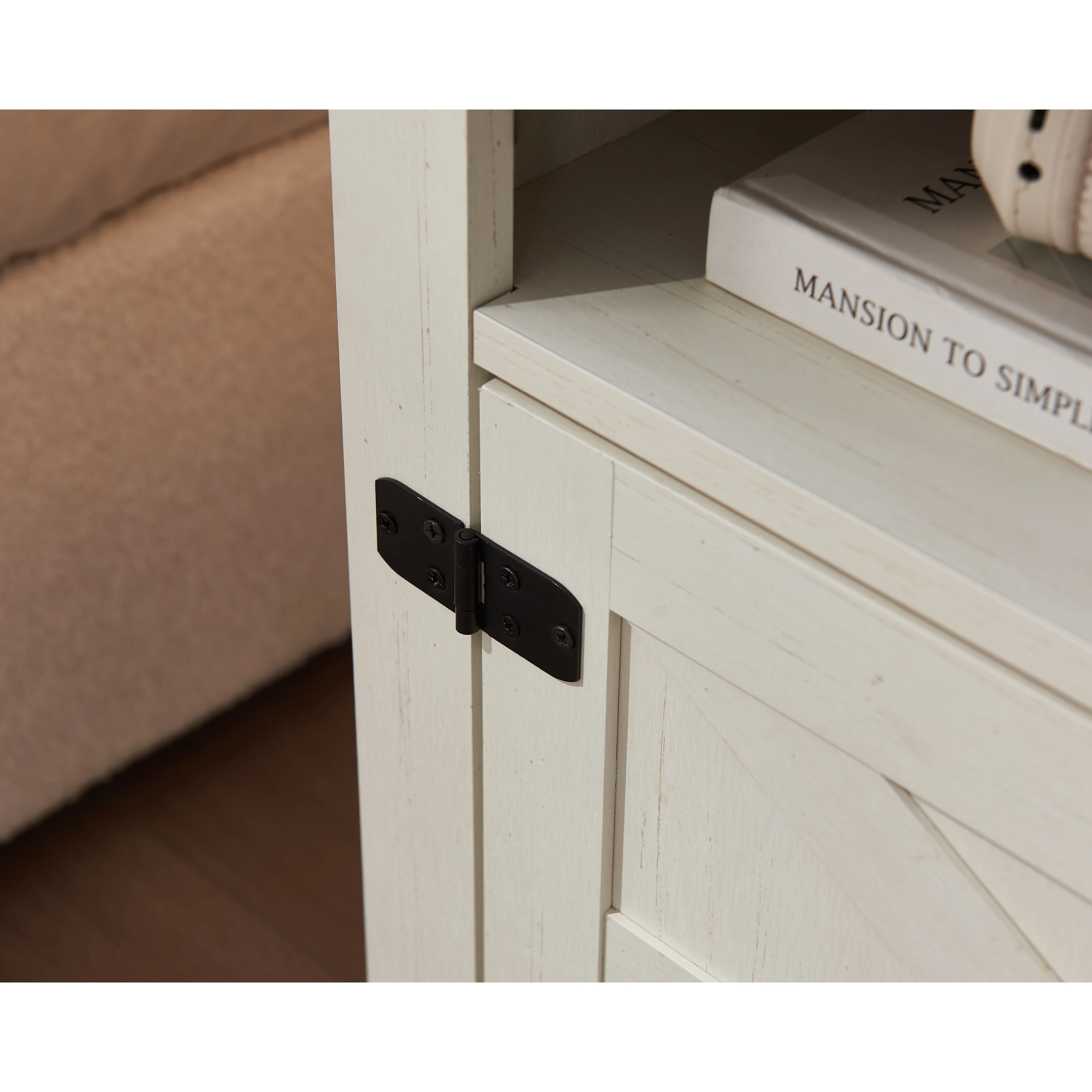 Farmhouse Nightstand , Beside Table With Barn Door, Modern End Side Table With Storage