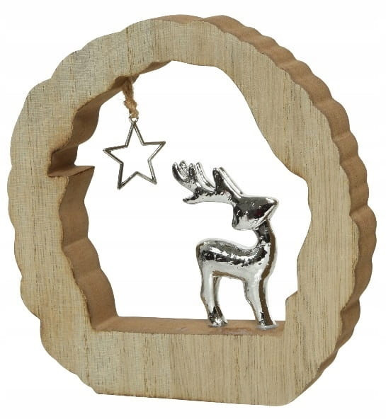 Figurka świąteczna drewniana z reniferem srebrna 2x14,4cm