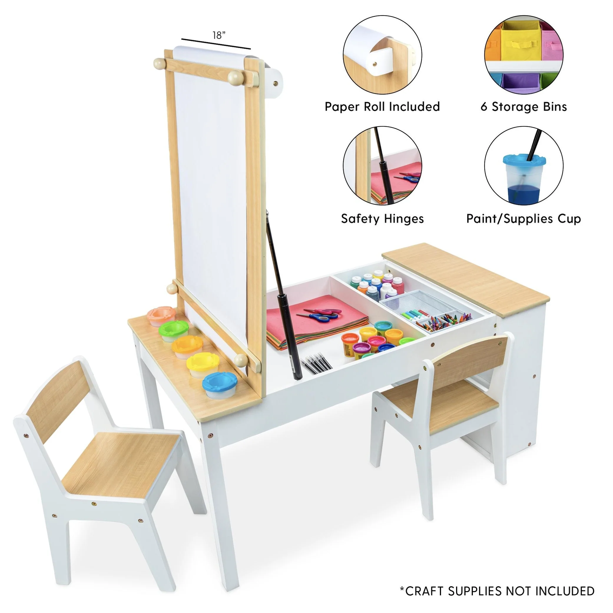 Milliard 2-in-1 Kids Art Table, Easel Table and Chair Set, Toddler Craft and Play Wood Activity Center, Storage Bins, Paper Roll