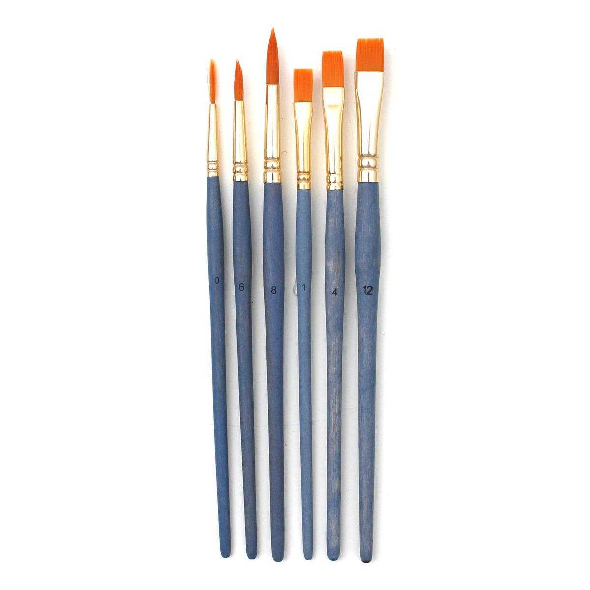 Gold Flat and Round Taklon Brushes 6 Pack