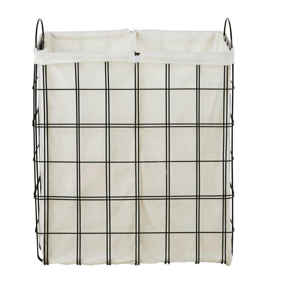 TOBIAS - Panier à linge blanc et métal noir
