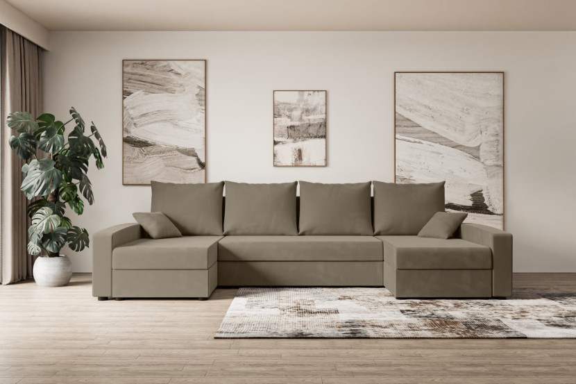 Narożnik z funkcją spania i pojemnikiem ALESIA-U 301x140x90 cm Brązowy