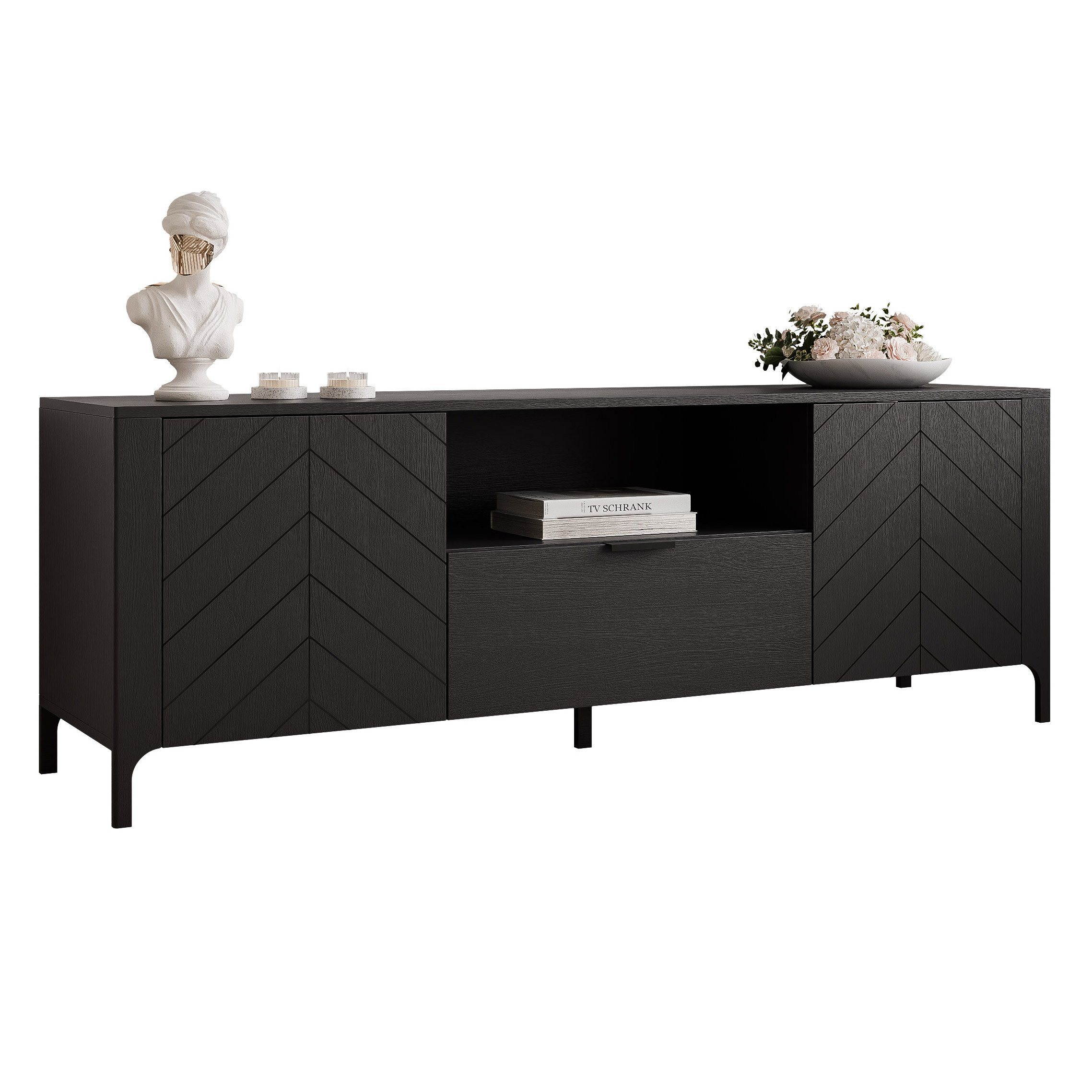 Szafka RTV LORIEN 160 cm z jodełką czarna