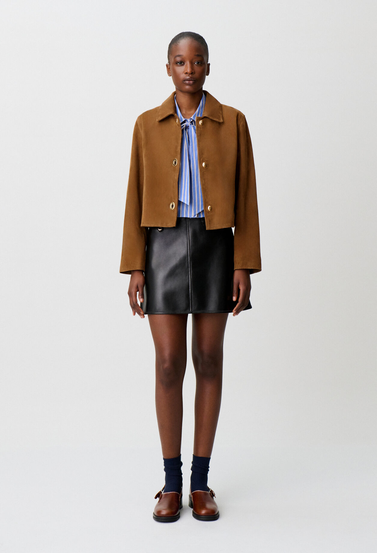 Veste courte cuir suède