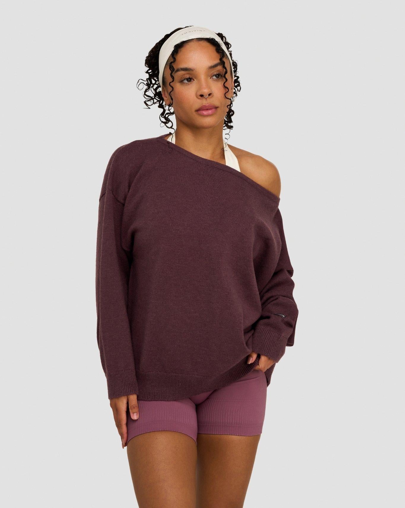 The Essential Collection Off The Shoulder Wool Blend Sweater | Dark Mauve