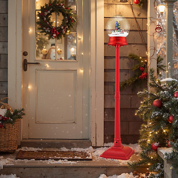 Lampadaire de Noël 153 cm avec Lumières LED Carrousel Rotatif avec 8 Chansons, Scène Festive, Lanterne Boule à Neige Noel
