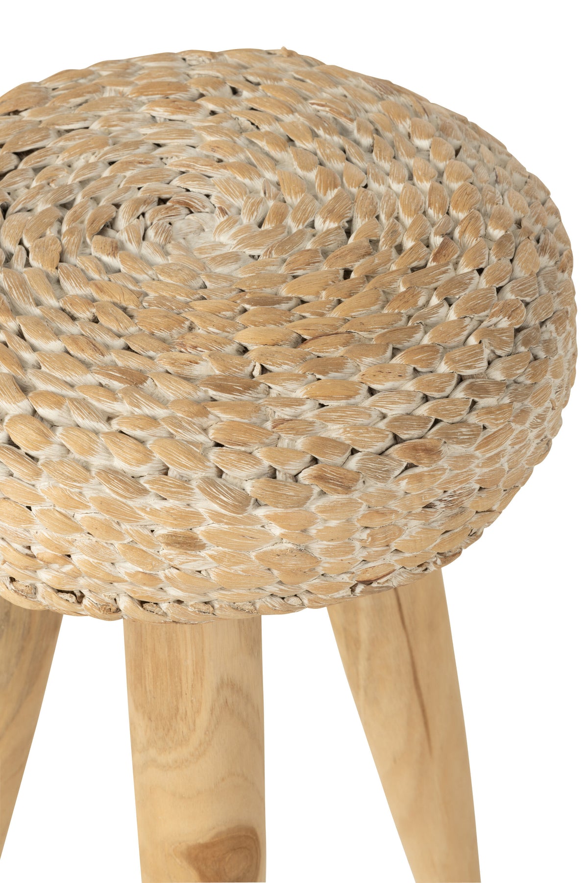 J-Line kruk Rond - hout/waterhyacint - naturel