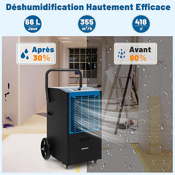 Déshumidificateur Professionnel 66L/Jour, Déshumidificateur Industriel pour Pièces jusqu'à 418 m²