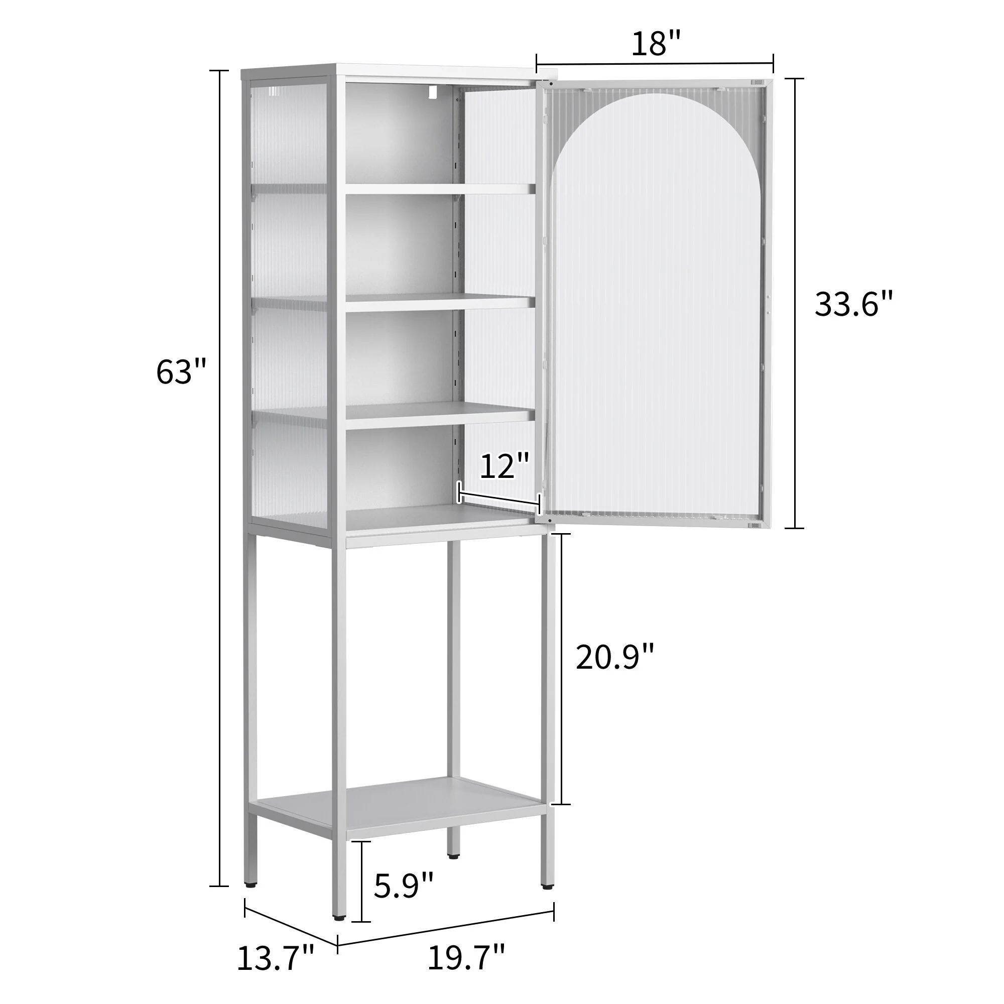 Metal Glass Door Display Storage Cabinet - 5-Tier Cube Bookshelf Storage Cabinet with 3 Adjustable Shelves