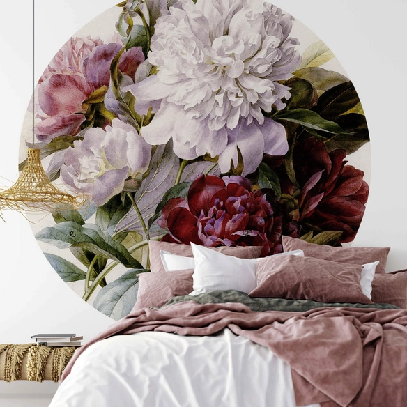 Vliestapete »Runde Vliestapete«, Redoute Rosen Pfingstrosen, mehrfarbig, matt
