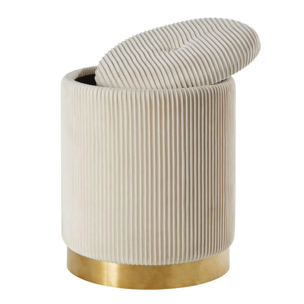 - Tabouret coffre en velours plissé blanc et doré