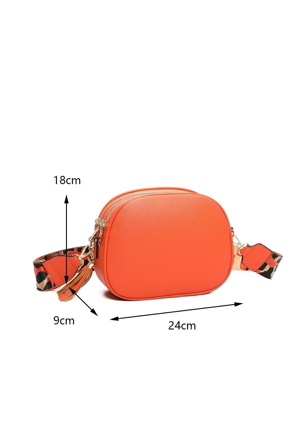Fontanella Fashion Simi Tassel Triple Compartments PU Crossbody Bag with Canvas Strap