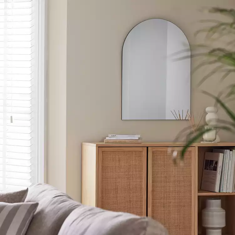 Habitat Black Frameless Arch Wall Mirror - 70x50cm