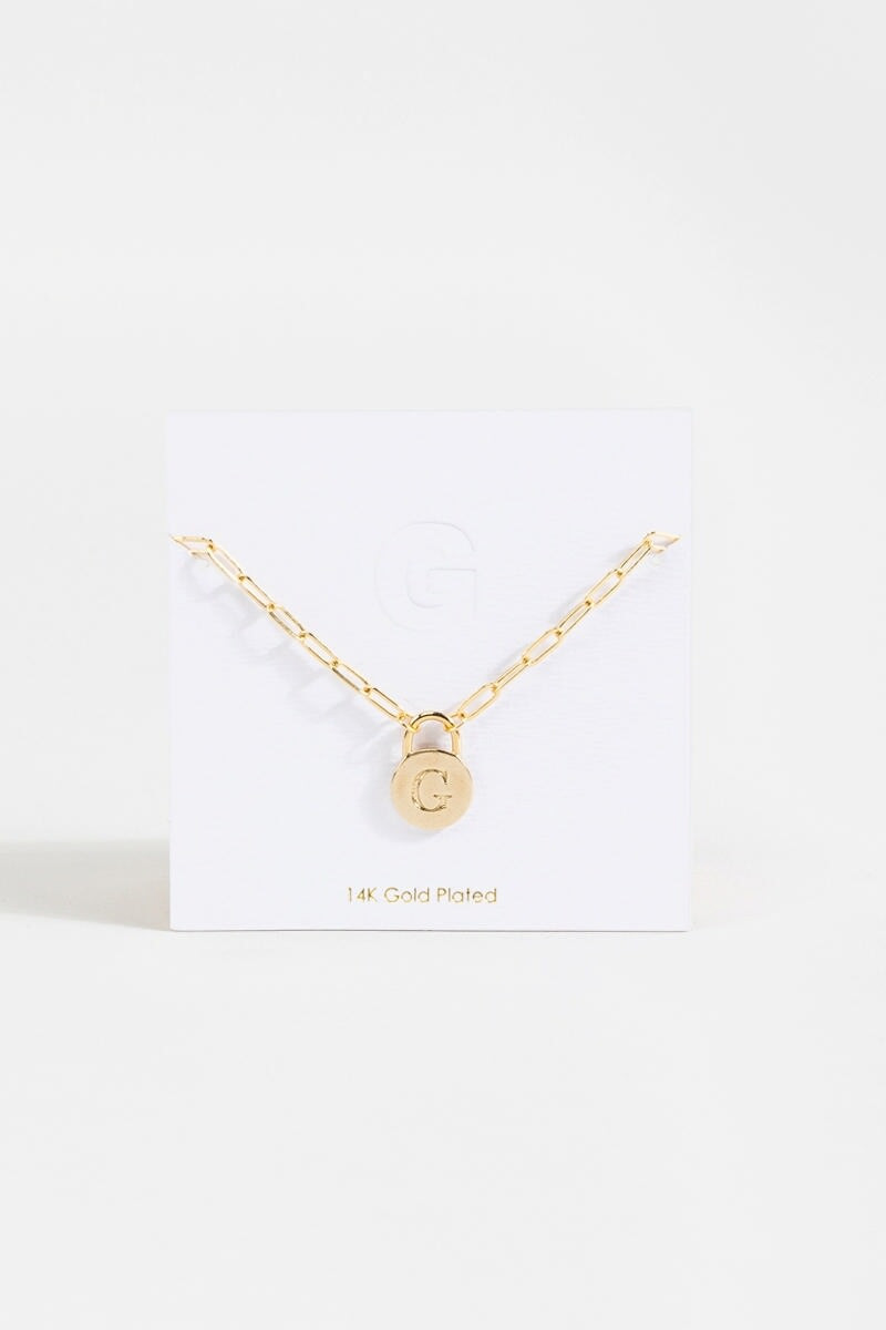 Initial Curb Chain Pendant Necklace Gold