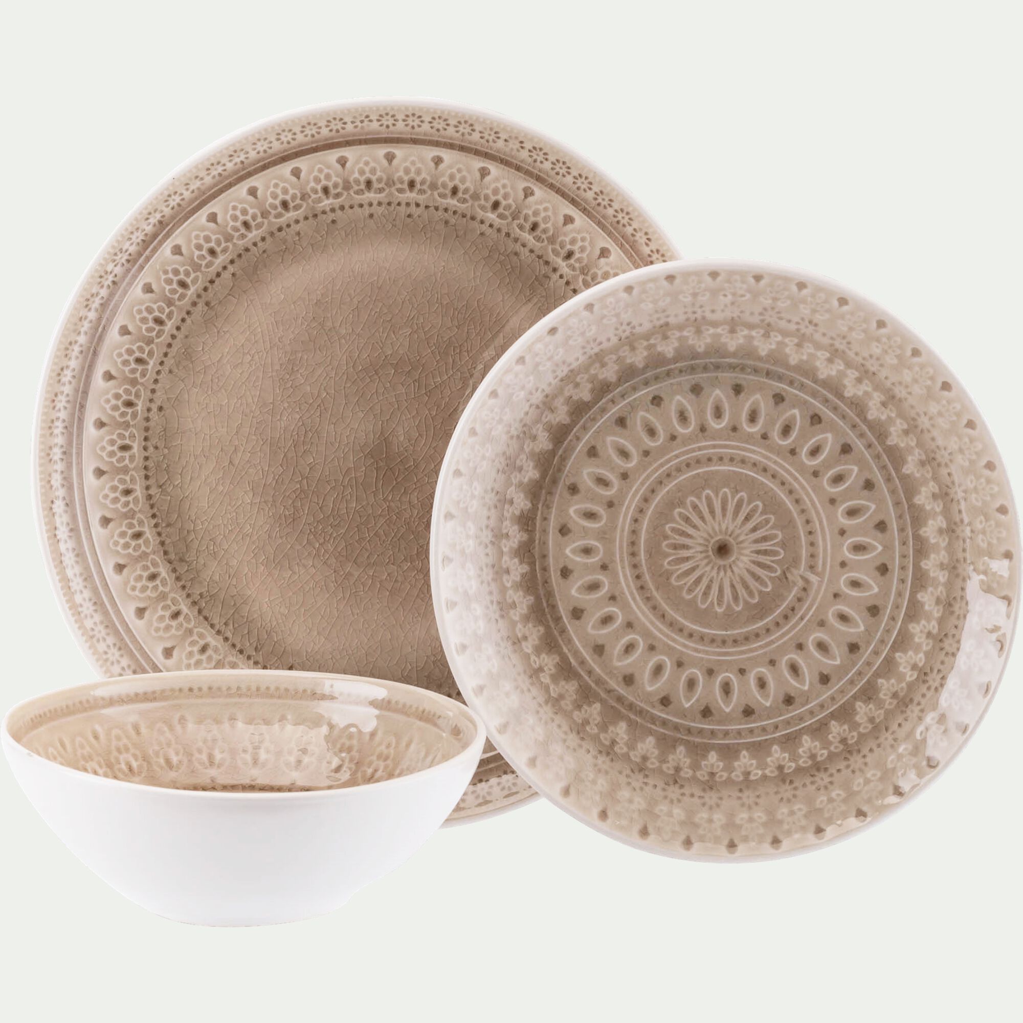 DOTS - Assiette plate à motifs en grès D26,6cm - beige alpilles