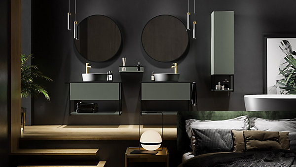 Meuble sous vasque suspendu LOV avec porte-serviettes vert et noir 80 cm