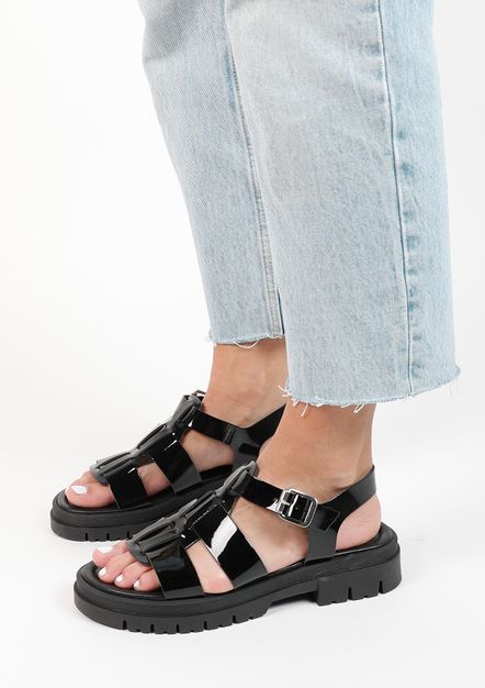 Zwarte leren chunky sandalen