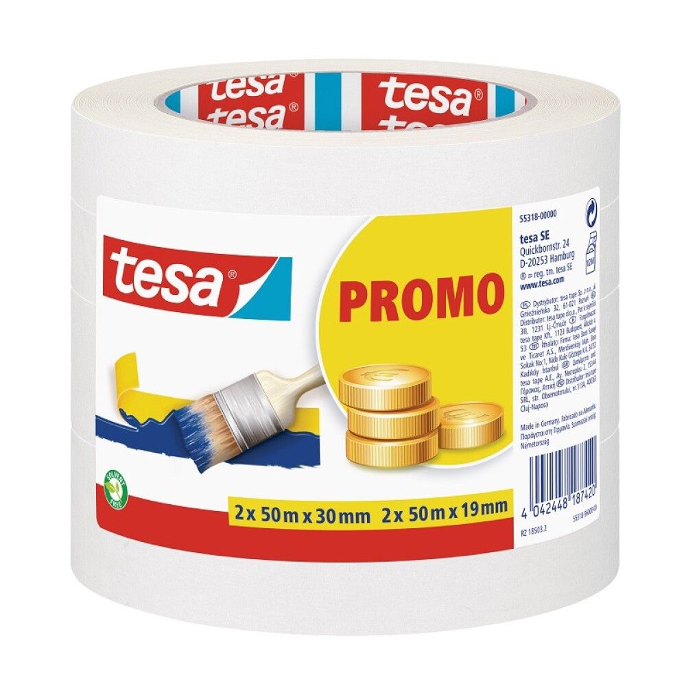 MASKERINGSTAPE TESA 2X50MX30MM/2X50MX19MM 4STK