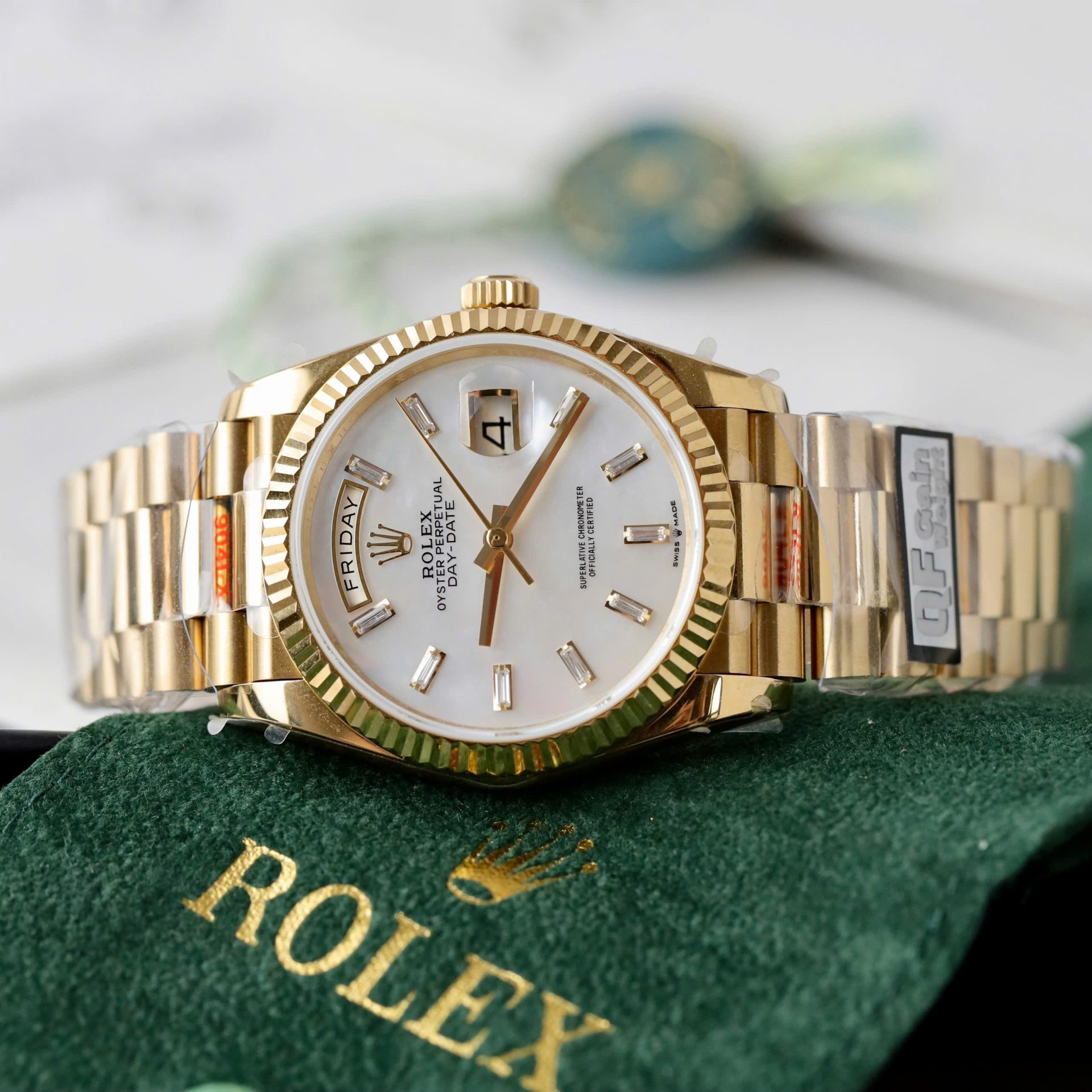Rolex Day-Date YG Plated MOP Dial CZ Diamonds 36mm Super Clone