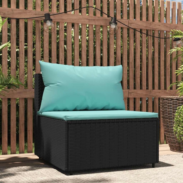 Sofa Ogrodowa Czarna z Poduszkami Fotel Siedzisko Na Taras Balkon