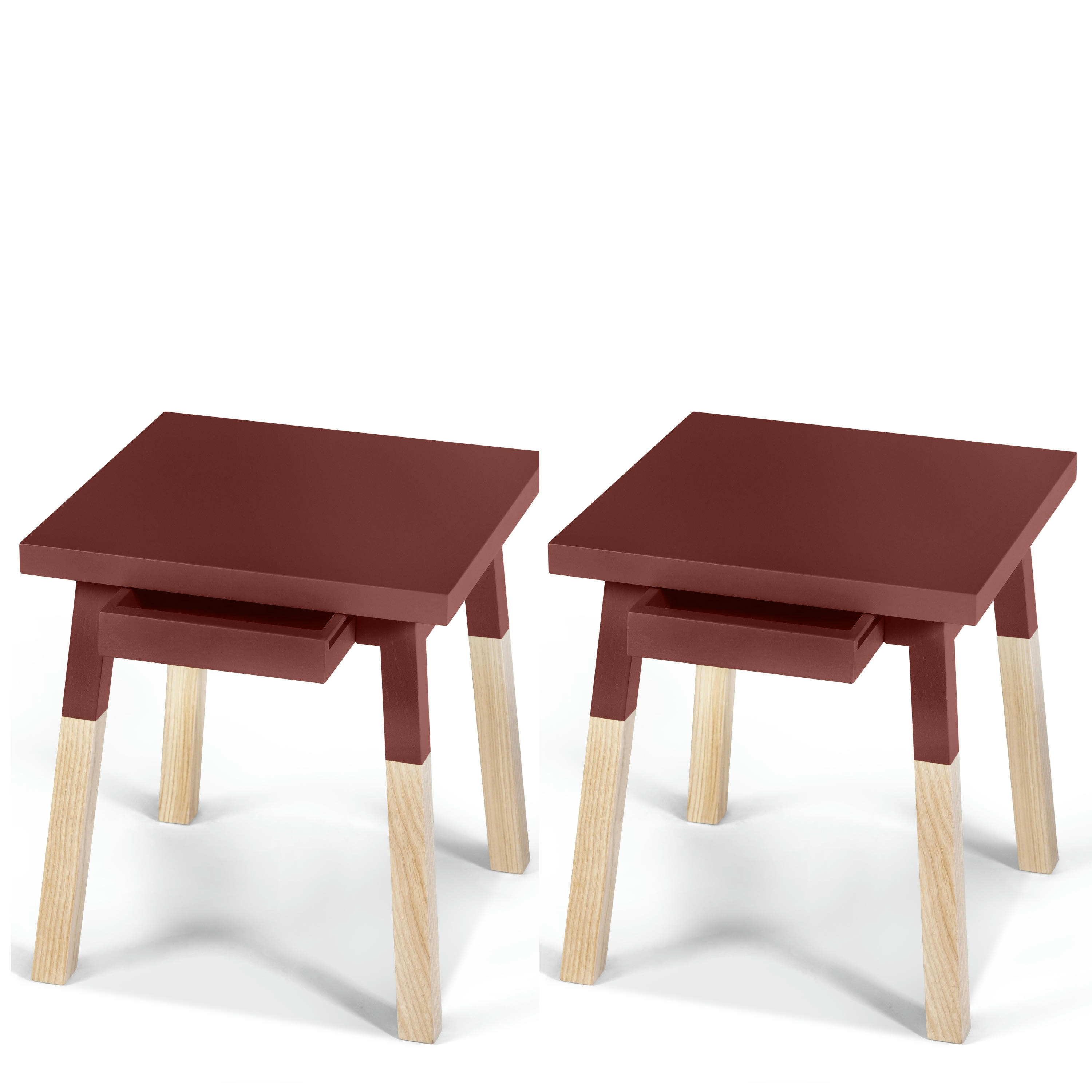 EGEE - 2 chevets laqués avec tiroir en frêne, plateau 40 cm