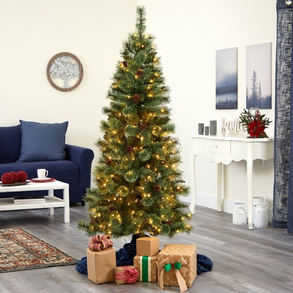 6' White Mountain Pine Christmas Tree with 300 Clear LED Lights - Green