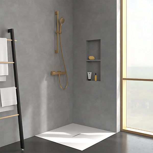 Mitigeur douche thermostatique VILLEROY ET BOCH Universal rectangle   Ensemble de douche Verve Showers 3 jets Or brossé