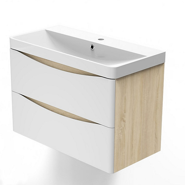 Ensemble meuble simple vasque 80cm avec miroir lumineux