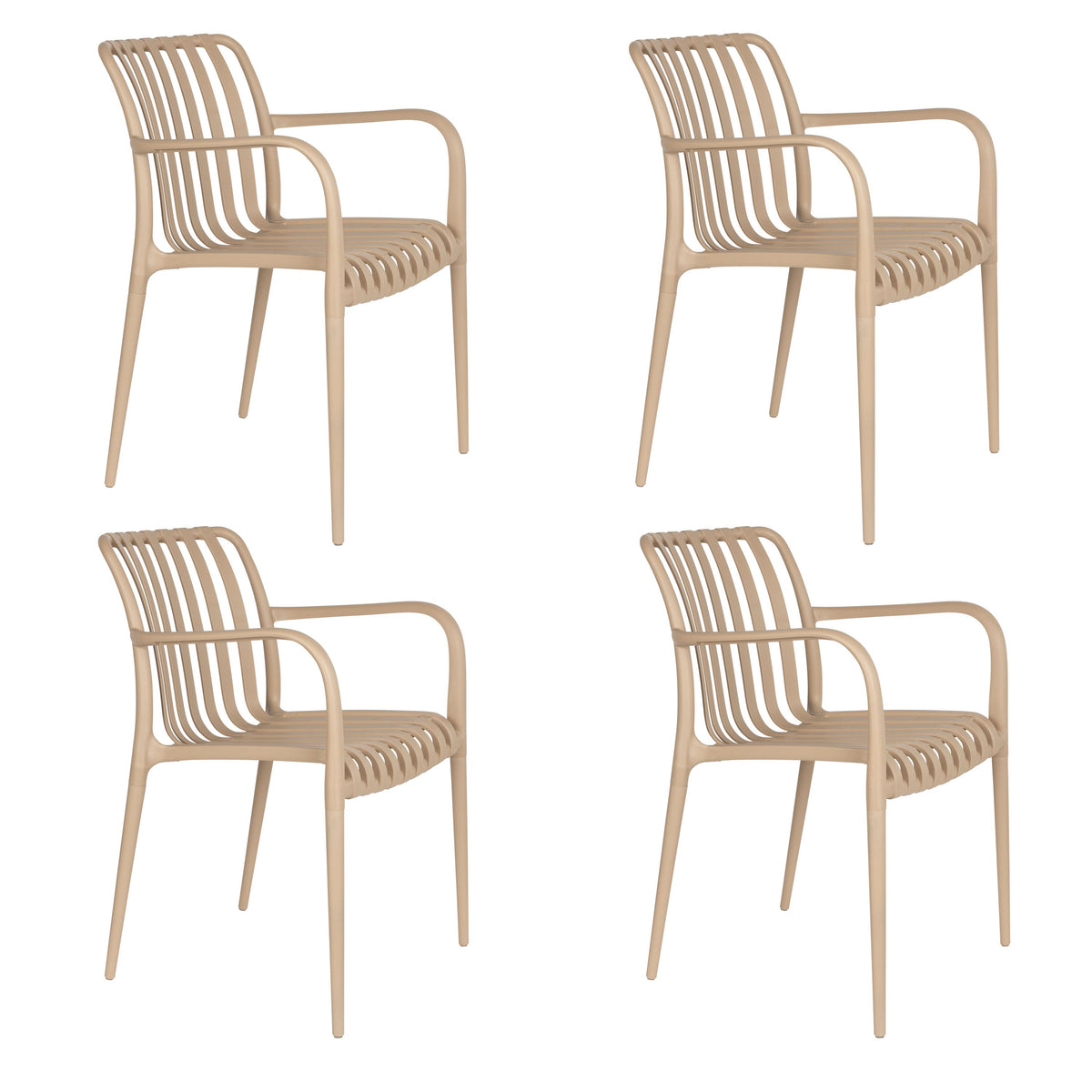 Housecraft Living Amae Tuinstoel Armleuning Kunststof Beige - Set van 4