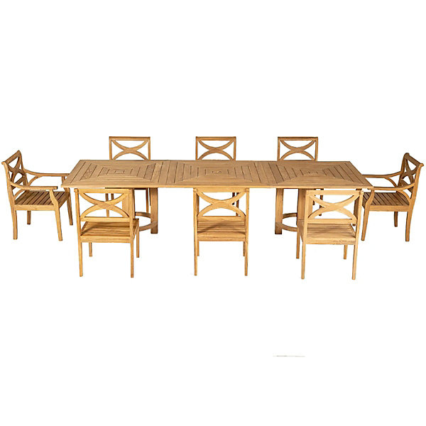 Harmonya - Table de jardin en bois de teck extensible avec 8 chaises et 2 fauteuils 10 personnes L.110 cm l.330 cm