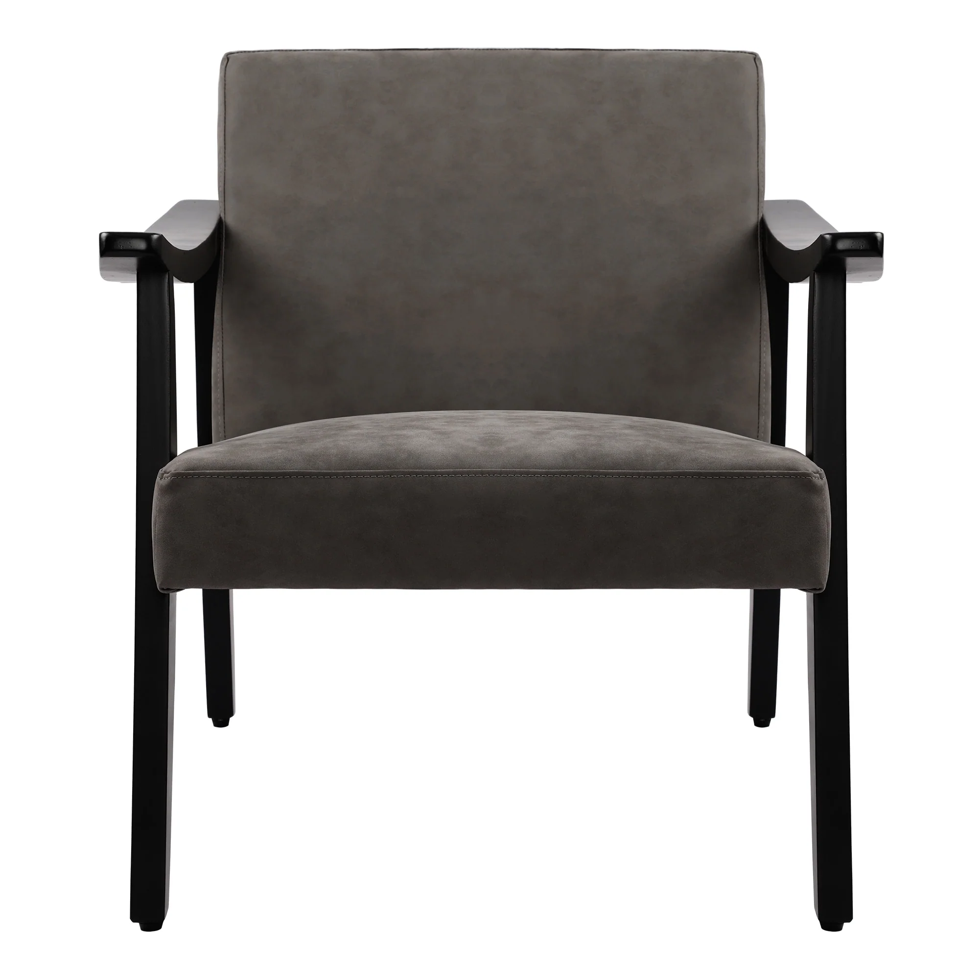 Faux Leather Accent Chair Solid Wood Armchair in Black Finish