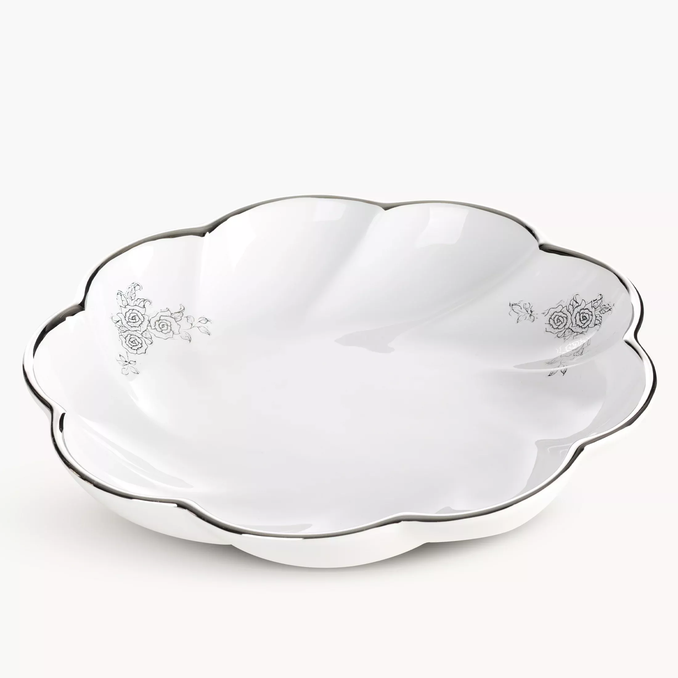 Patera dekoracyjna biało, srebrnao falowanej formie 30x6 cm ELSA