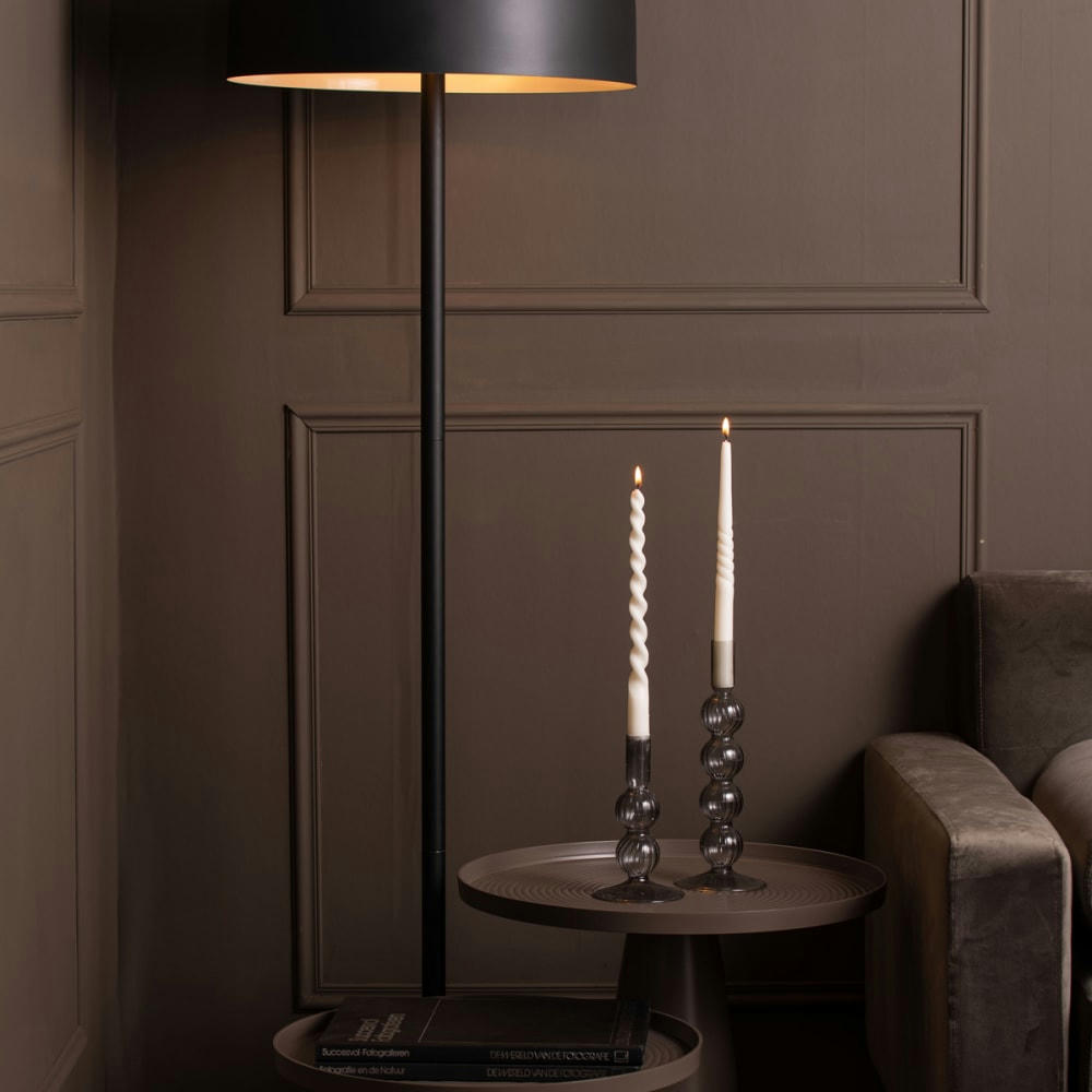 - Bougeoir en verre noir H16cm