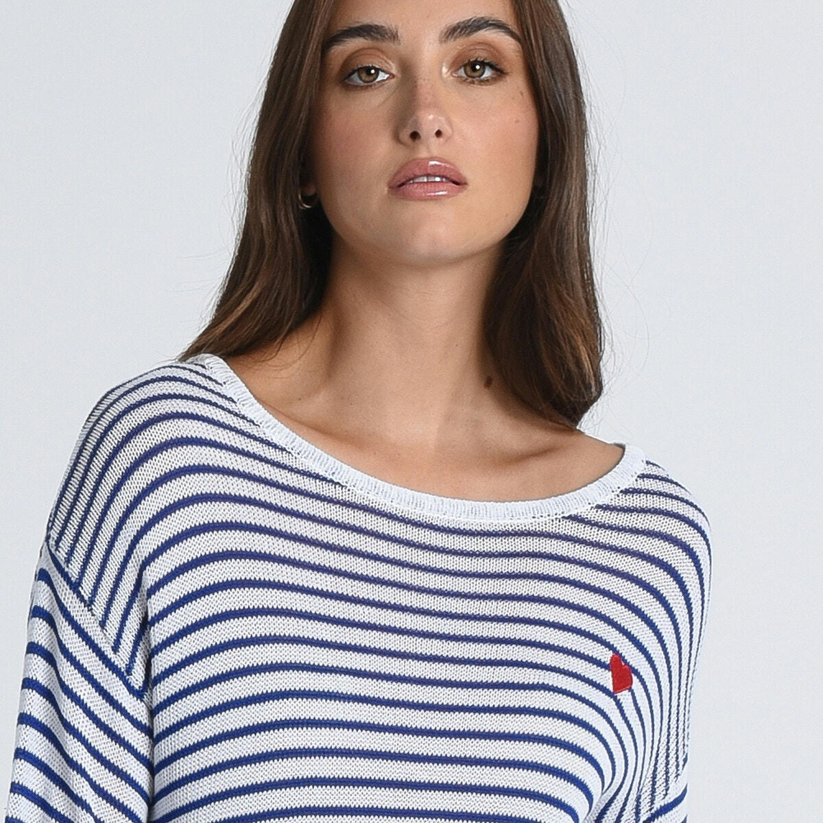Pull marinière broderie cœur poitrine