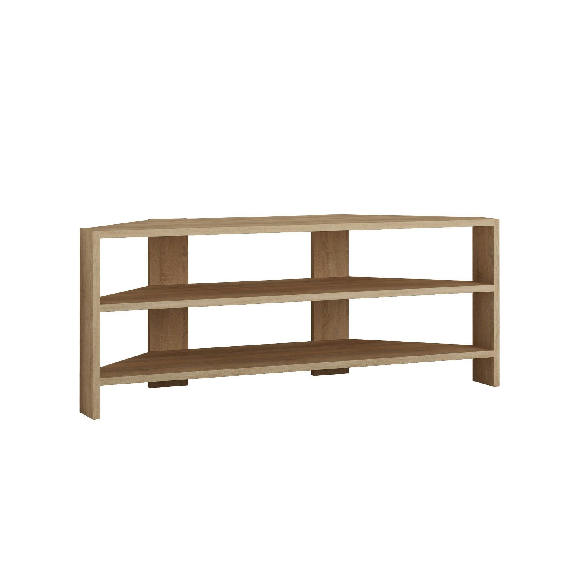 Meuble TV d'angle rangements ouverts - effet bois clair MARFA